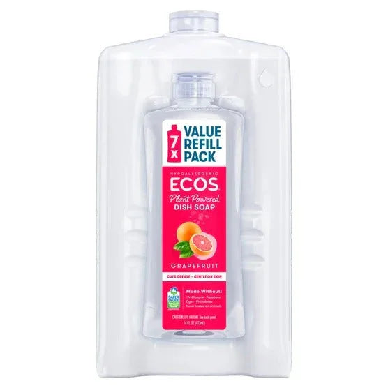 ECOS Liquid Dish Soap, Grapefruit, 16 fl oz + 96 fl oz Refill - USA MEGA SHOP