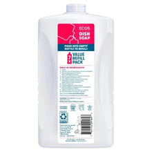Liquid dish soap refill bottle back label with ingredients and barcode