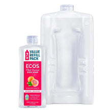 ECOS grapefruit liquid dish soap refill jug and value refill bottle, clear container