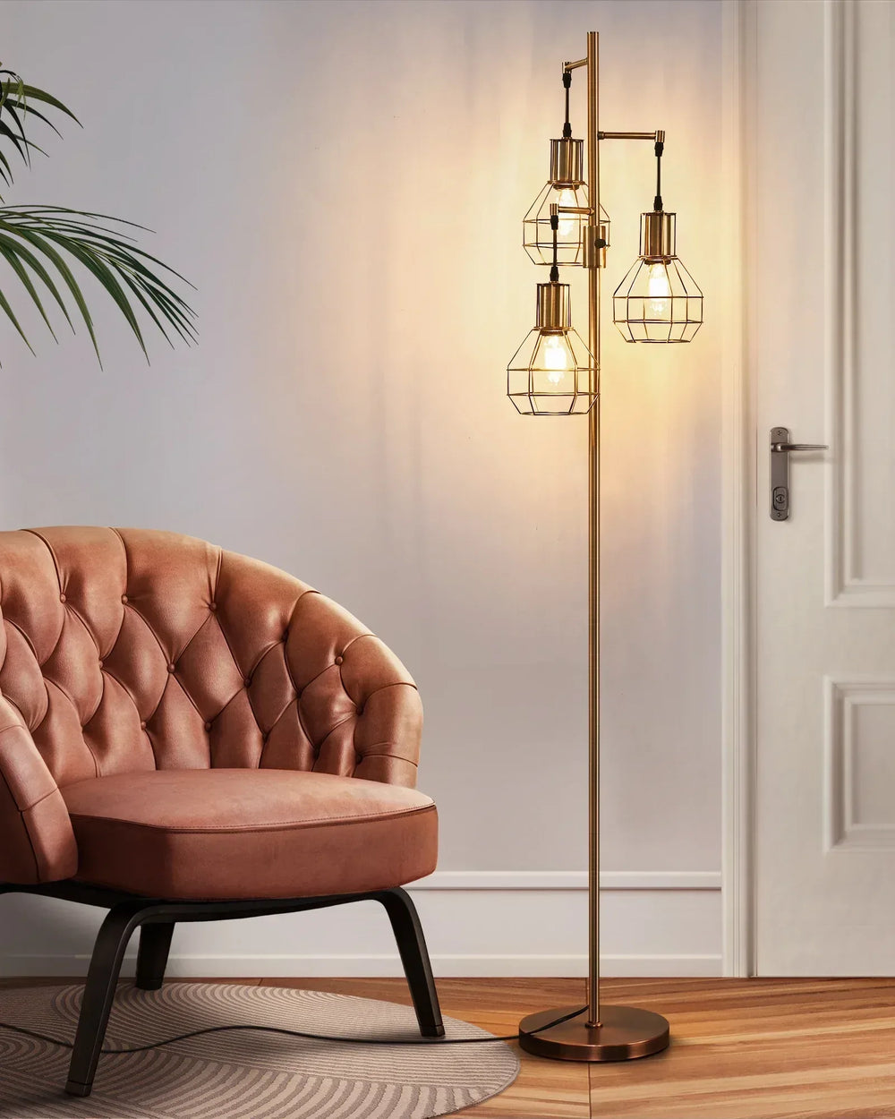 EDISHINE 65IN Farmhouse Industrial Black Floor Lamps for Living Room, Dimmable, Metal Standing Tree Lamp for Bedroom, Office, Home Decor, Lighting, 3 LED Bulb Included - USA MEGA SHOP