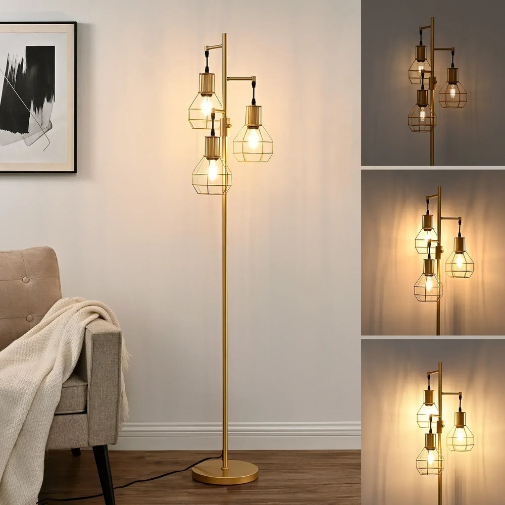 EDISHINE 65IN Farmhouse Industrial Black Floor Lamps for Living Room, Dimmable, Metal Standing Tree Lamp for Bedroom, Office, Home Decor, Lighting, 3 LED Bulb Included - USA MEGA SHOP