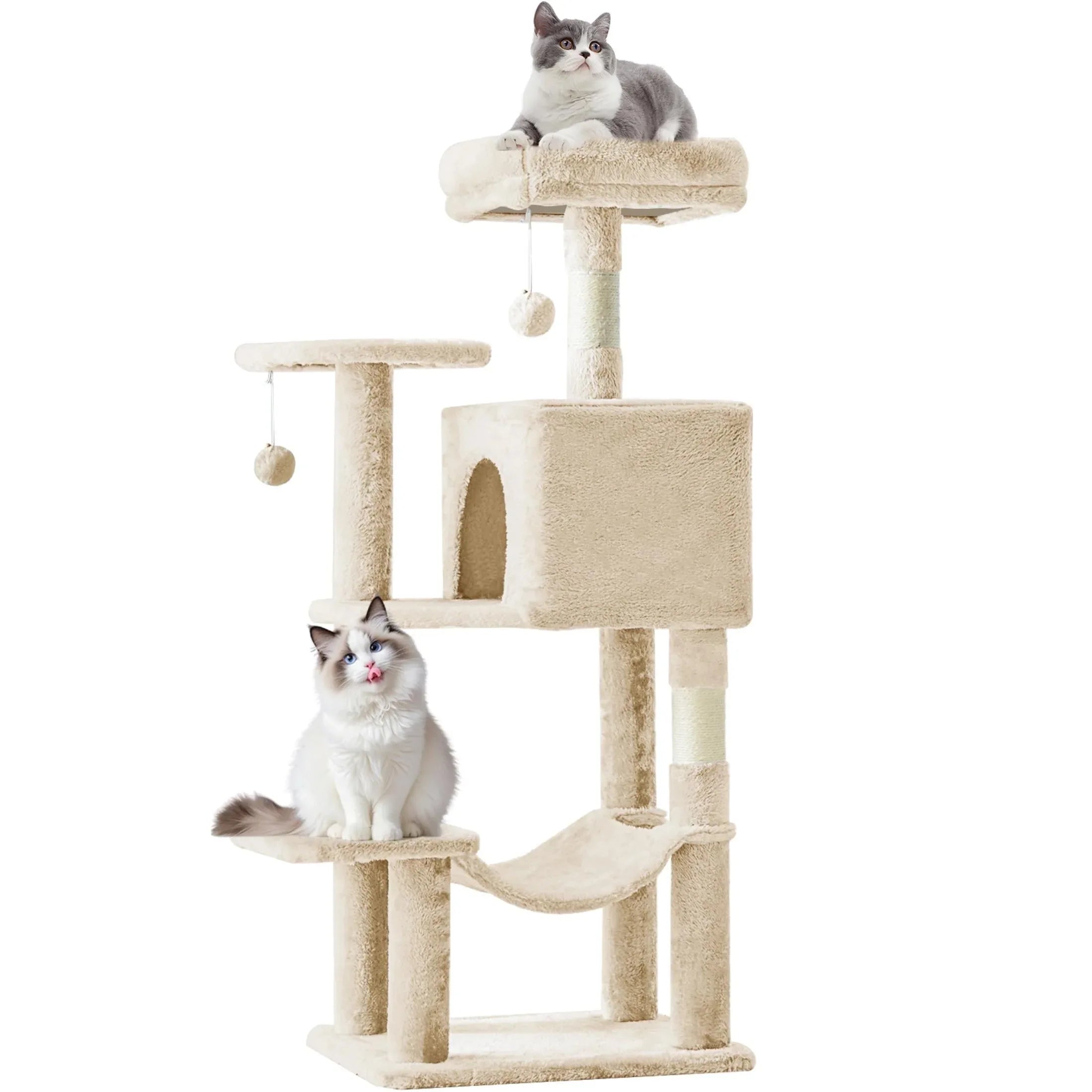 EDX 44" Cat Tree Tower for Indoor Cats, Multi-Level Durable Climbing Tower, Pet House with Natural Sisal Scratching Post, Cozy Condo, Extended Platform, Kitten Toy and Hammock, Beige - USA MEGA SHOP
