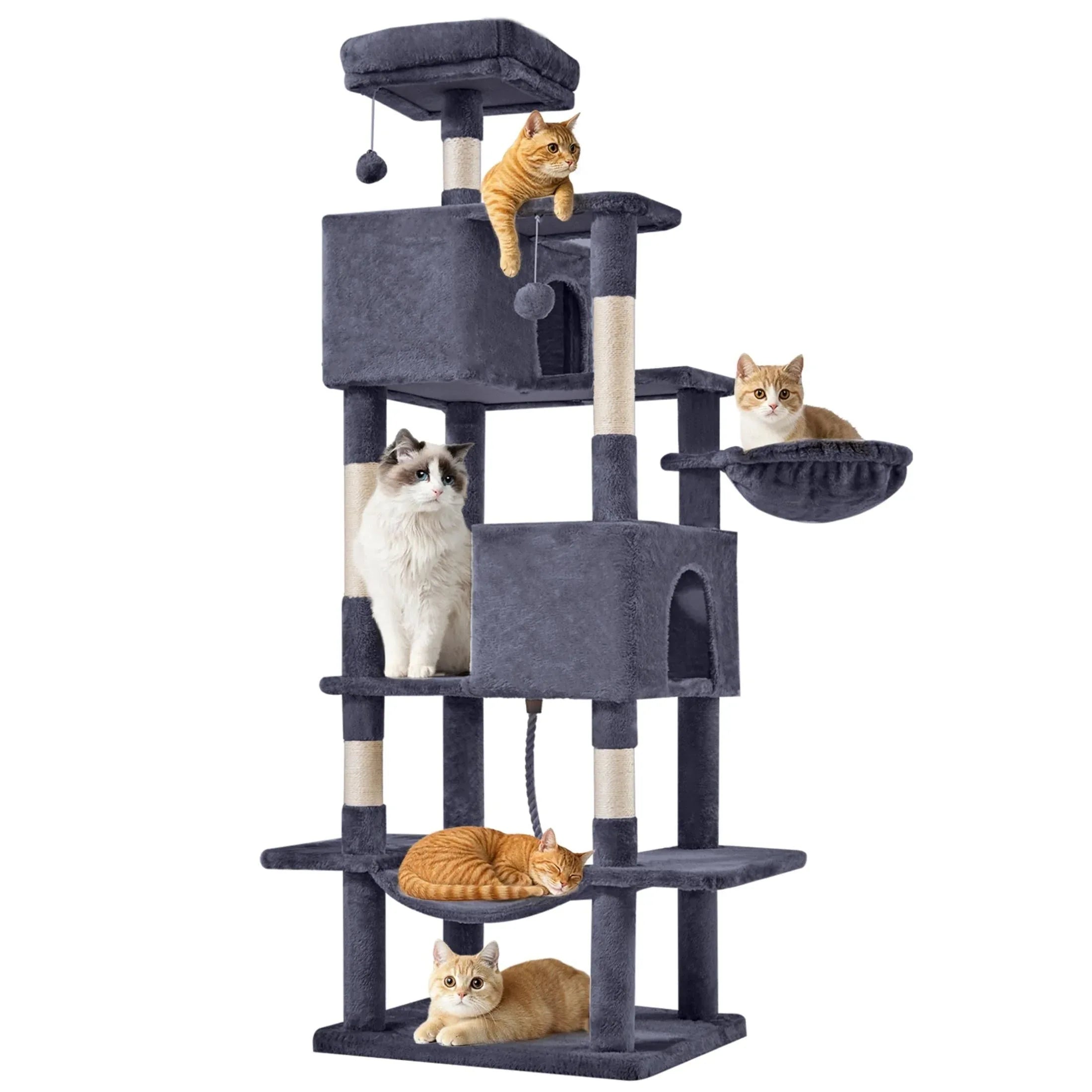 EDX 44" Cat Tree Tower for Indoor Cats, Multi-Level Durable Climbing Tower, Pet House with Natural Sisal Scratching Post, Cozy Condo, Extended Platform, Kitten Toy and Hammock, Beige - USA MEGA SHOP