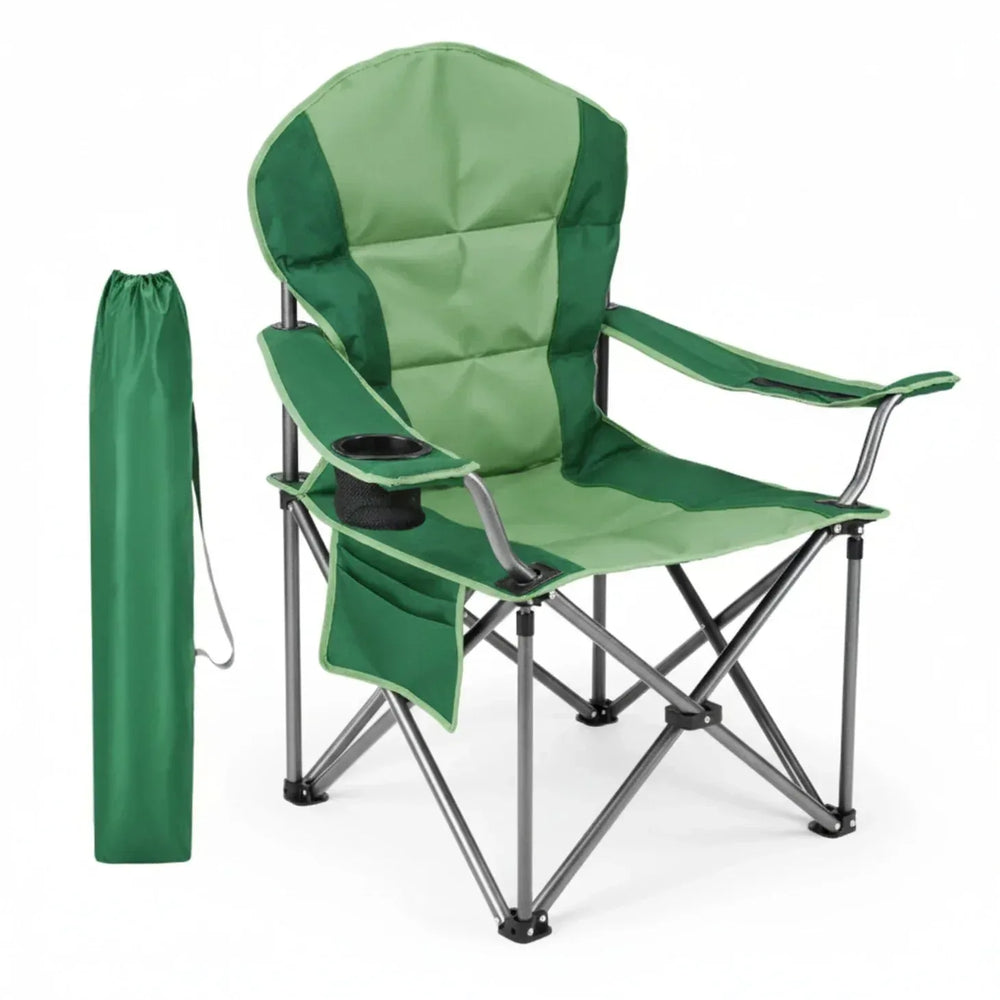 EDX Oversized Camping Folding Chair, Heavy Duty Padded Chair with Cup Holder Storage and Cooler Bag, 5000 LBS Steel Frame, Portable for Outdoor,Black Gray - USA MEGA SHOP