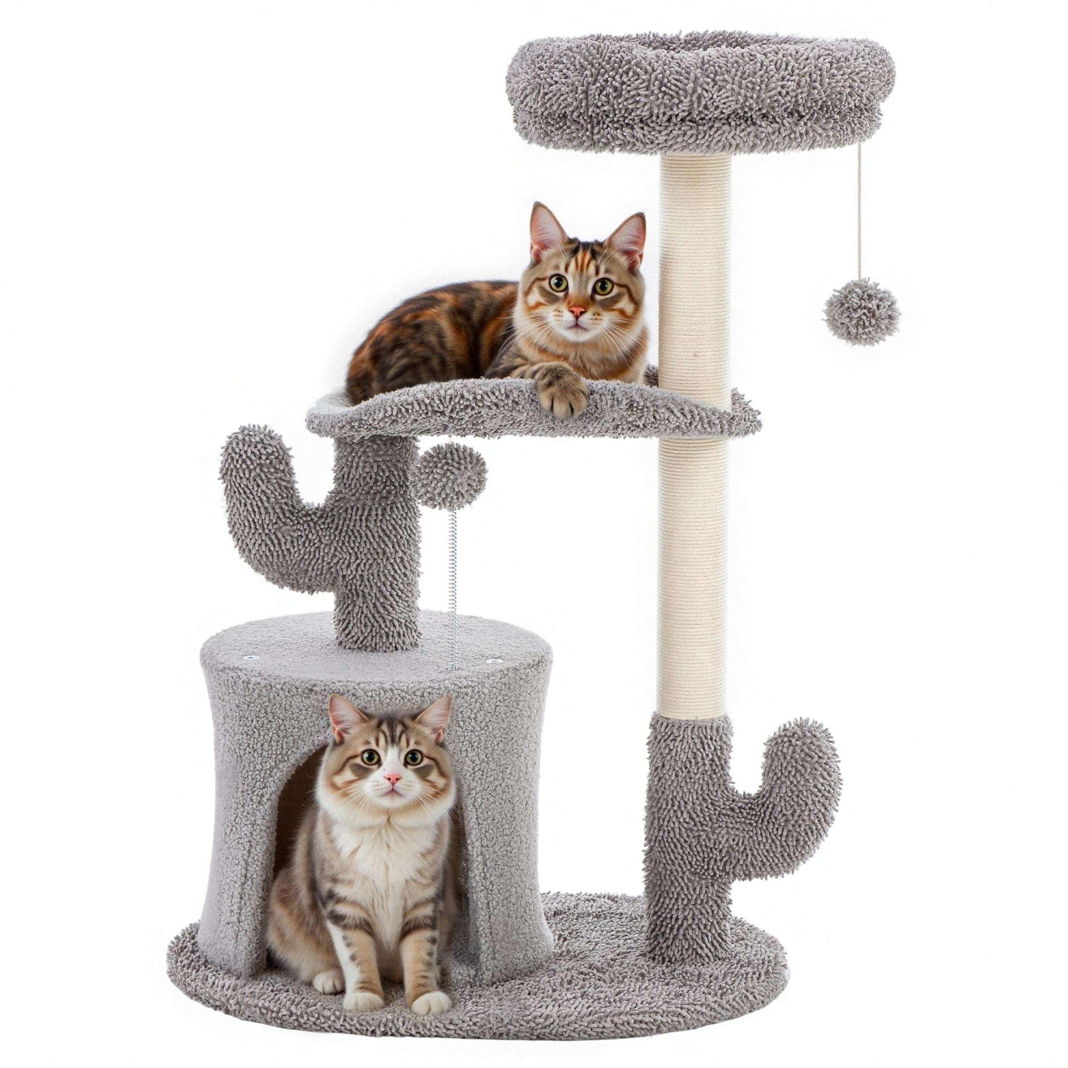 EDX 44" Cat Tree Tower for Indoor Cats, Multi-Level Durable Climbing Tower, Pet House with Natural Sisal Scratching Post, Cozy Condo, Extended Platform, Kitten Toy and Hammock, Beige - USA MEGA SHOP