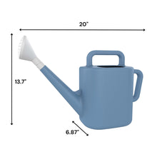 Blue resin watering can with long spout and carry handle, 20 in length