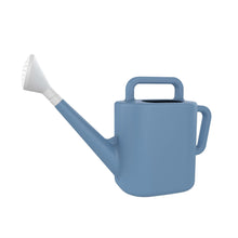 Blue resin watering can with removable nozzle and long spout
