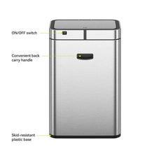 Matte stainless steel motion sensor kitchen trash can with back carry handle and switch