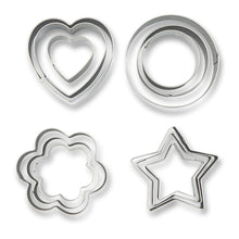 Heart-shaped stainless steel cookie cutter set with nested heart rings