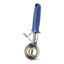 Blue trigger ice cream scoop with stainless steel circular scoop