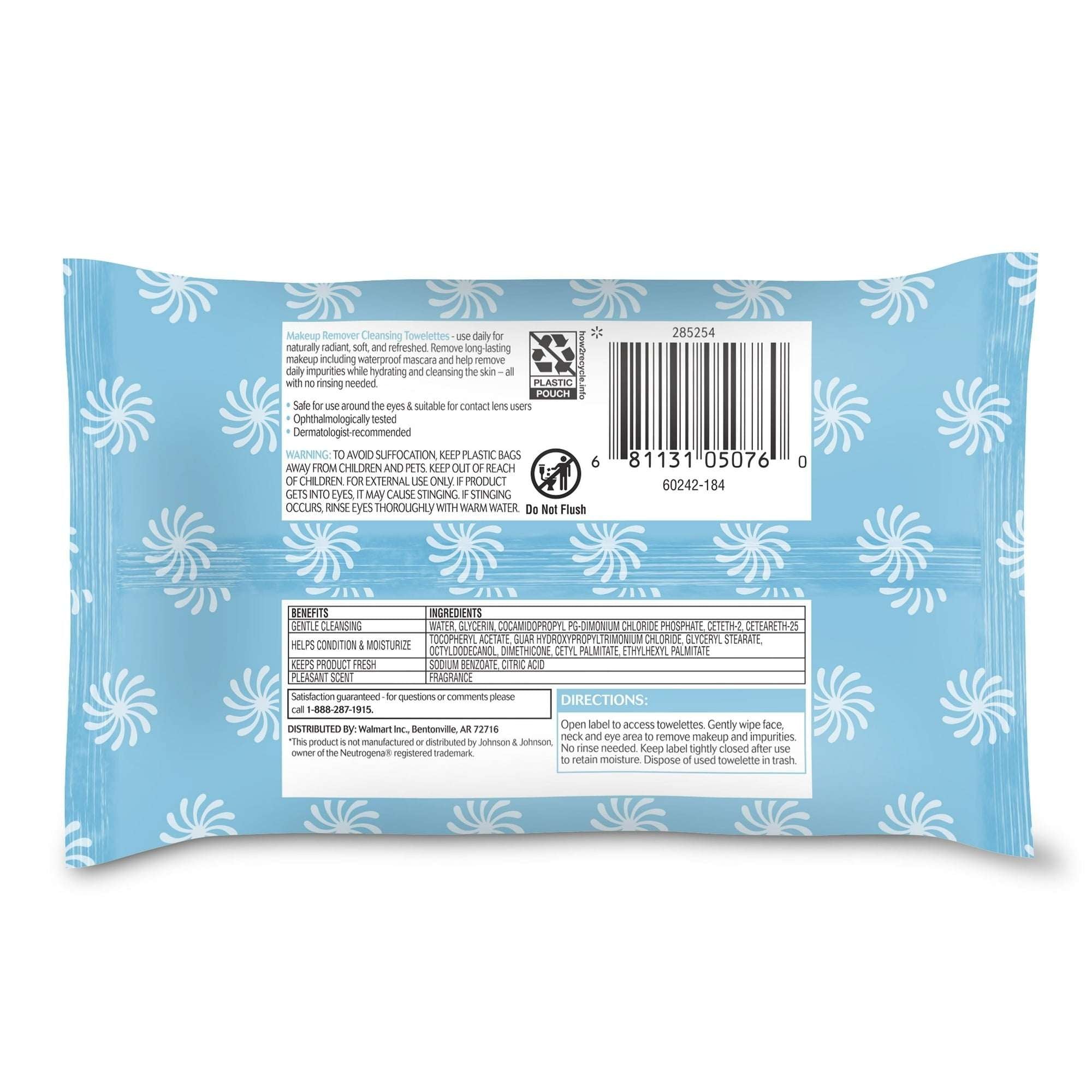 Equate Beauty Makeup Remover Cleansing Towelettes for Travel, 10 Wipes