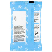 Blue makeup remover cleansing towelettes packet, ingredient list on back