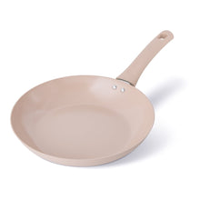 Blush pink 9.5 in ceramic non-stick fry pan with short handle and rivets