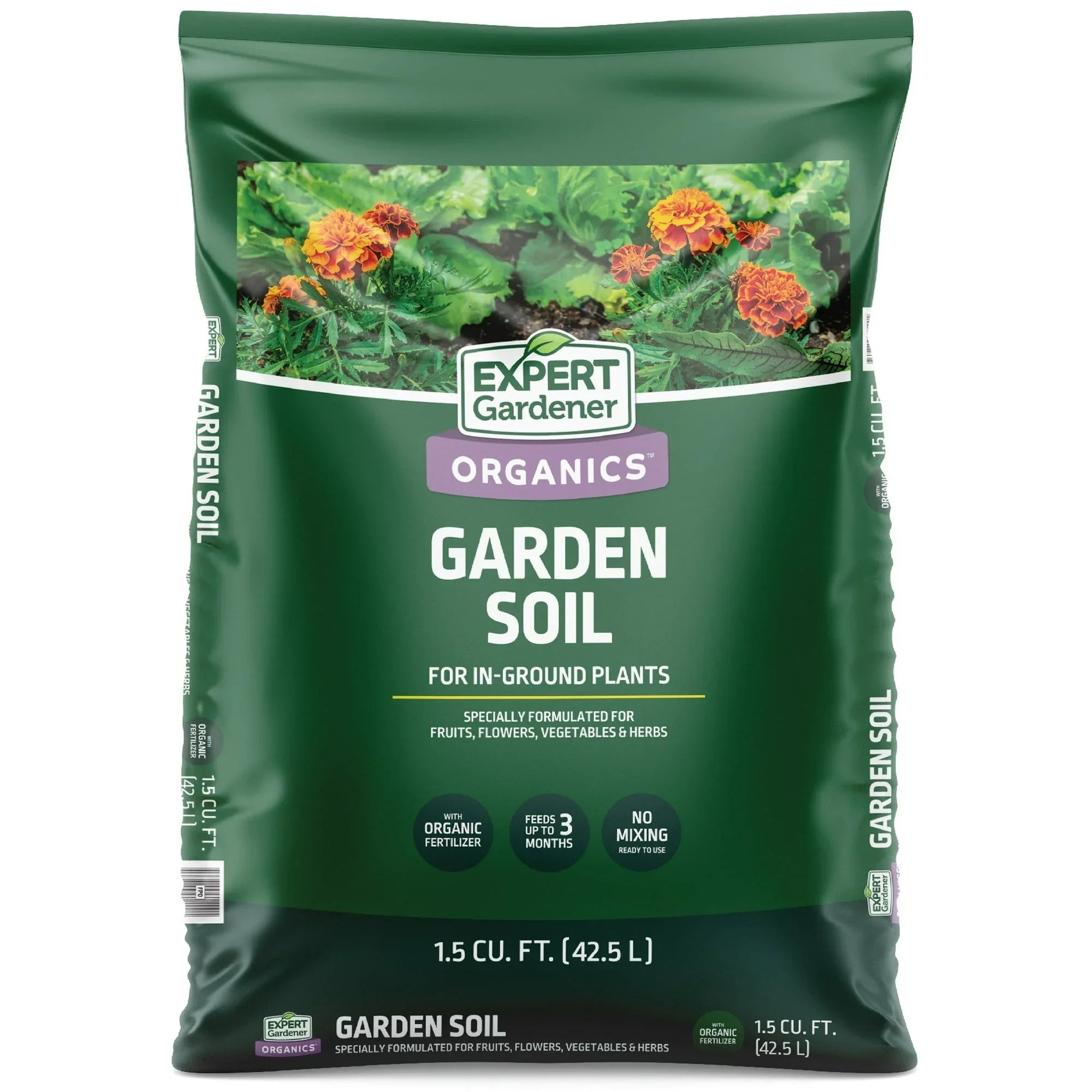 Expert Gardener Organic Garden Soil with Earthworm Castings, Peat-Free, Feeds up to 3 Months, 1.5 cu ft