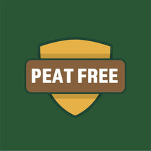 Peat-free badge icon on a green label background
