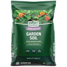 Garden soil bag, green packaging with Expert Gardener Organics Garden Soil label