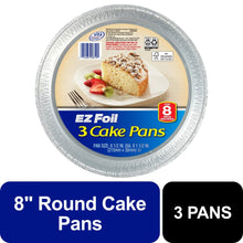 Round aluminum foil cake pan, silver color, 8.5 inch size, EZ Foil 3-pack label