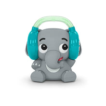 Teal and gray elephant-shaped Bluetooth sound soother with large headphones and face