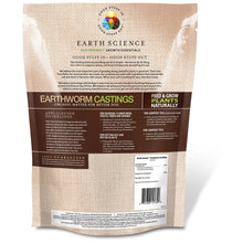 Earthworm castings bag with back label text and barcode