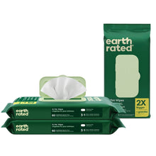 XL pet wipes 3-pack with green bags and white wipes