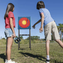 Standing blue/red target board for axe throwing and lawn darts