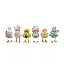 Set of 6 Easter spring fabric birds with colorful hats and Easter egg accents