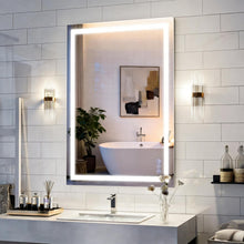 Wall-mounted LED bathroom mirror with bright perimeter light strip and adjustable glow