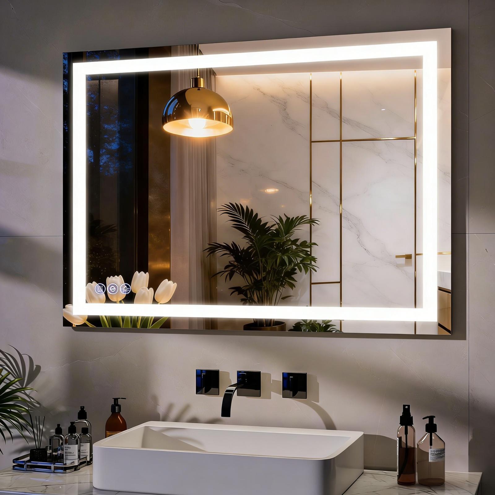 Easy4Home 24"x32" LED Bathroom Mirror Wall Mounted Anti-Fog Vanity Mirror with Adjustable Lights, White
