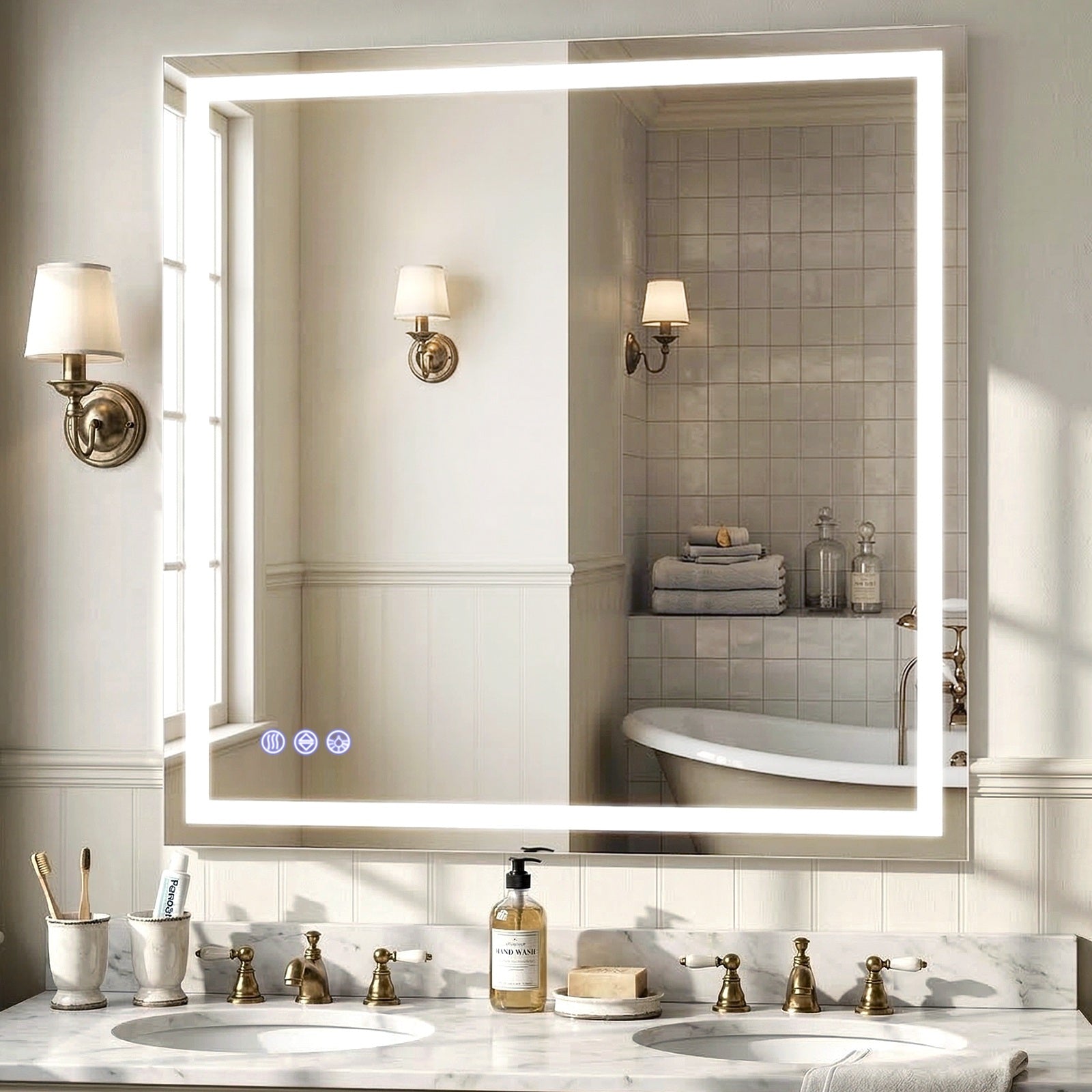 Easy4Home 24"x32" LED Bathroom Mirror Wall Mounted Anti-Fog Vanity Mirror with Adjustable Lights, White