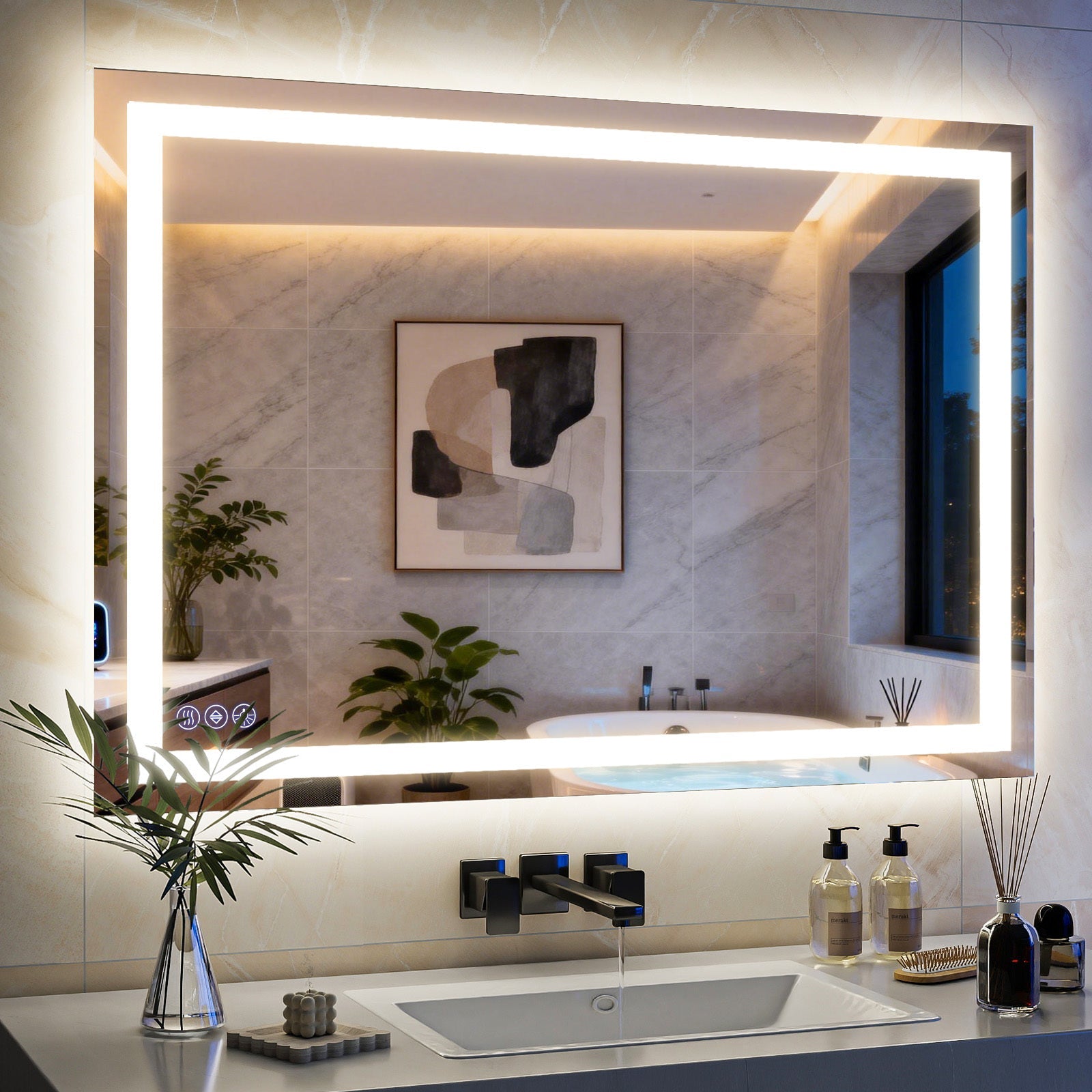 Easy4Home 24"x32" LED Bathroom Mirror Wall Mounted Anti-Fog Vanity Mirror with Adjustable Lights, White