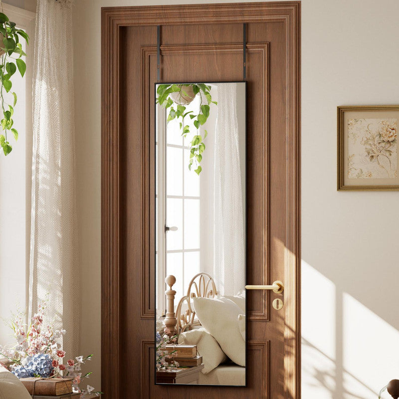 Easy4Home 48"x14" Full Length Door Mirror Wall Mounted Hanging Mirror with Metal Frame, Black