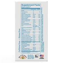 Supplement facts panel with ingredients list, gluten free