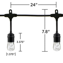 Cafe string light set with black sockets, 24 in span, 7.8 in bulb height