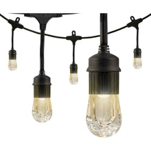 Black cafe string lights with clear shatterproof bulbs and hanging sockets