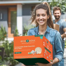 EcoSoul Compostable Green Essentials Party Pack box held outdoors