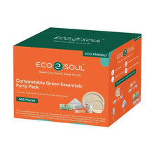 EcoSoul Compostable Green Essentials Party Pack box, orange and green, 455 pieces