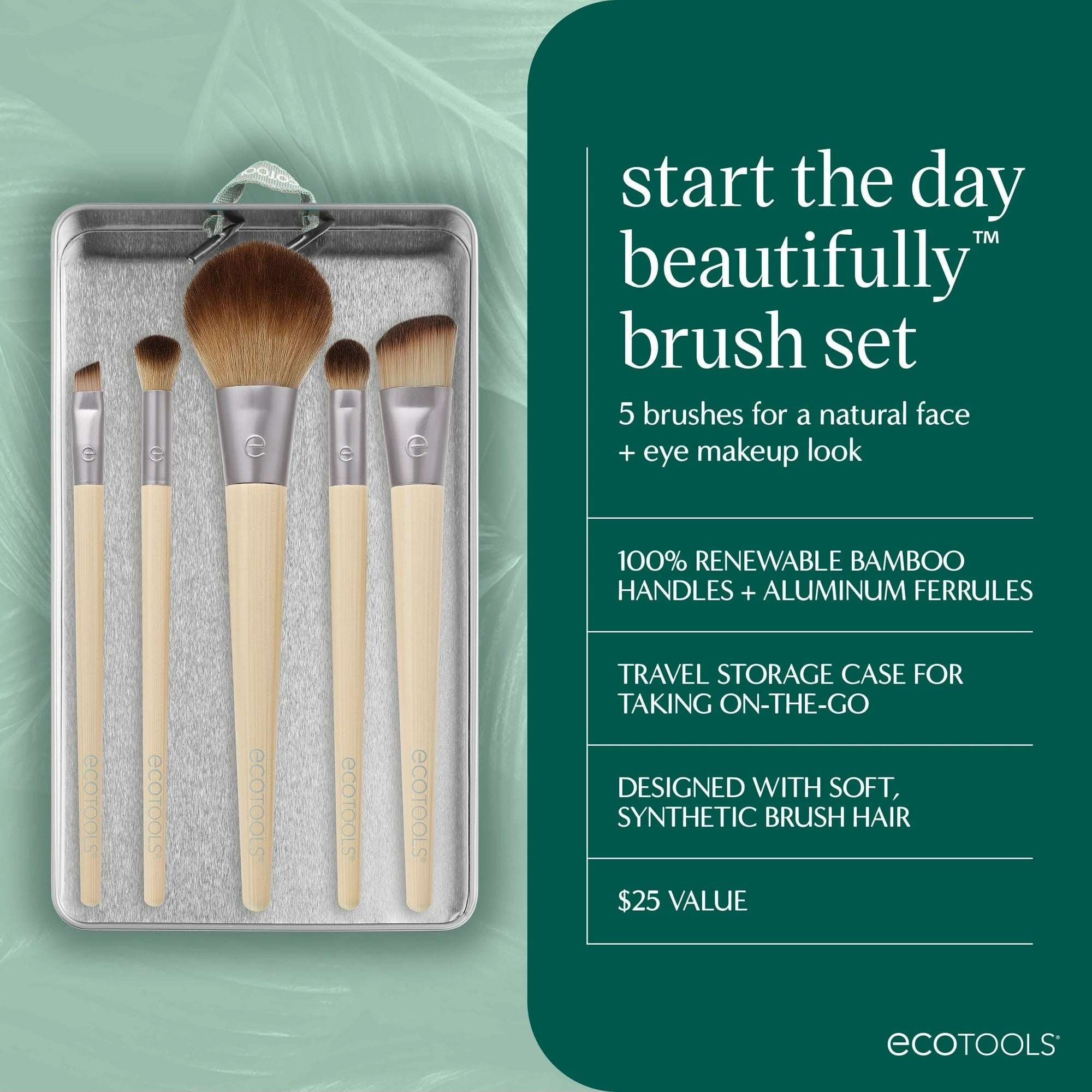 EcoTools Start the Day Beautifully Makeup Brush Kit with Storage Tray, 6 Piece Set
