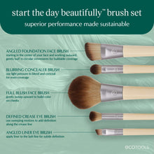 Five-piece makeup brush set showing angled foundation, concealer, blush, crease, liner