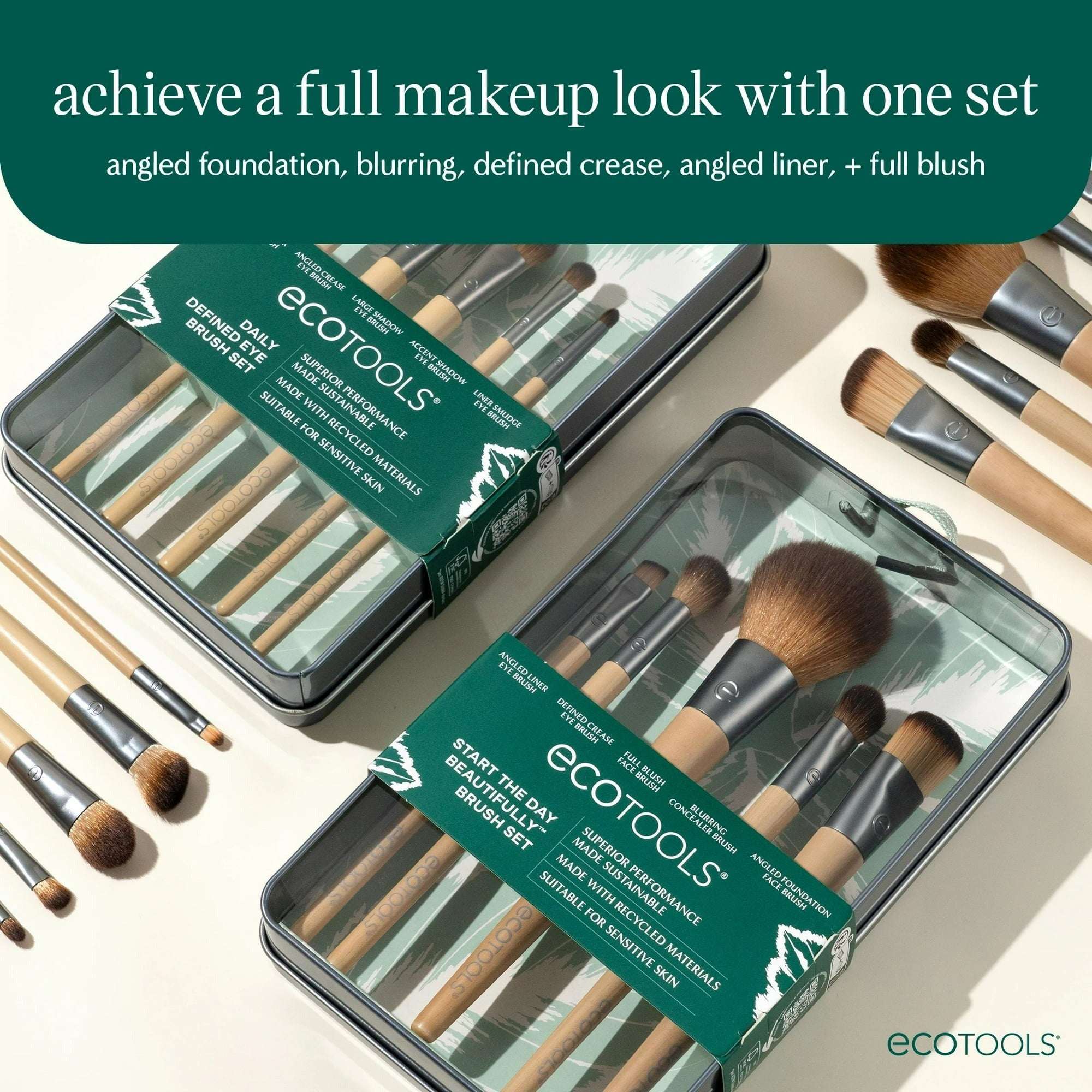 EcoTools Start the Day Beautifully Makeup Brush Kit with Storage Tray, 6 Piece Set