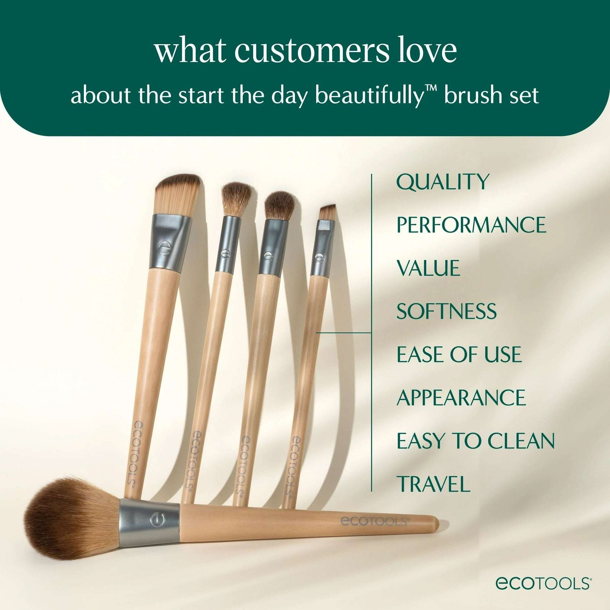 EcoTools Start the Day Beautifully Makeup Brush Kit with Storage Tray, 6 Piece Set