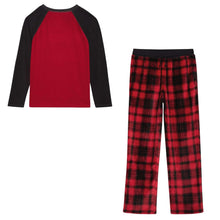 Raglan pajama top and matching buffalo plaid pajama pants with black trim