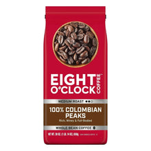 Whole bean coffee bag, medium roast, 100% Colombian Peaks, red package