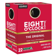 Medium roast coffee pod box with 22 K-Cup pods, red package with oval coffee windows