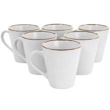 Matt white stoneware mug set with gold rim, six mugs