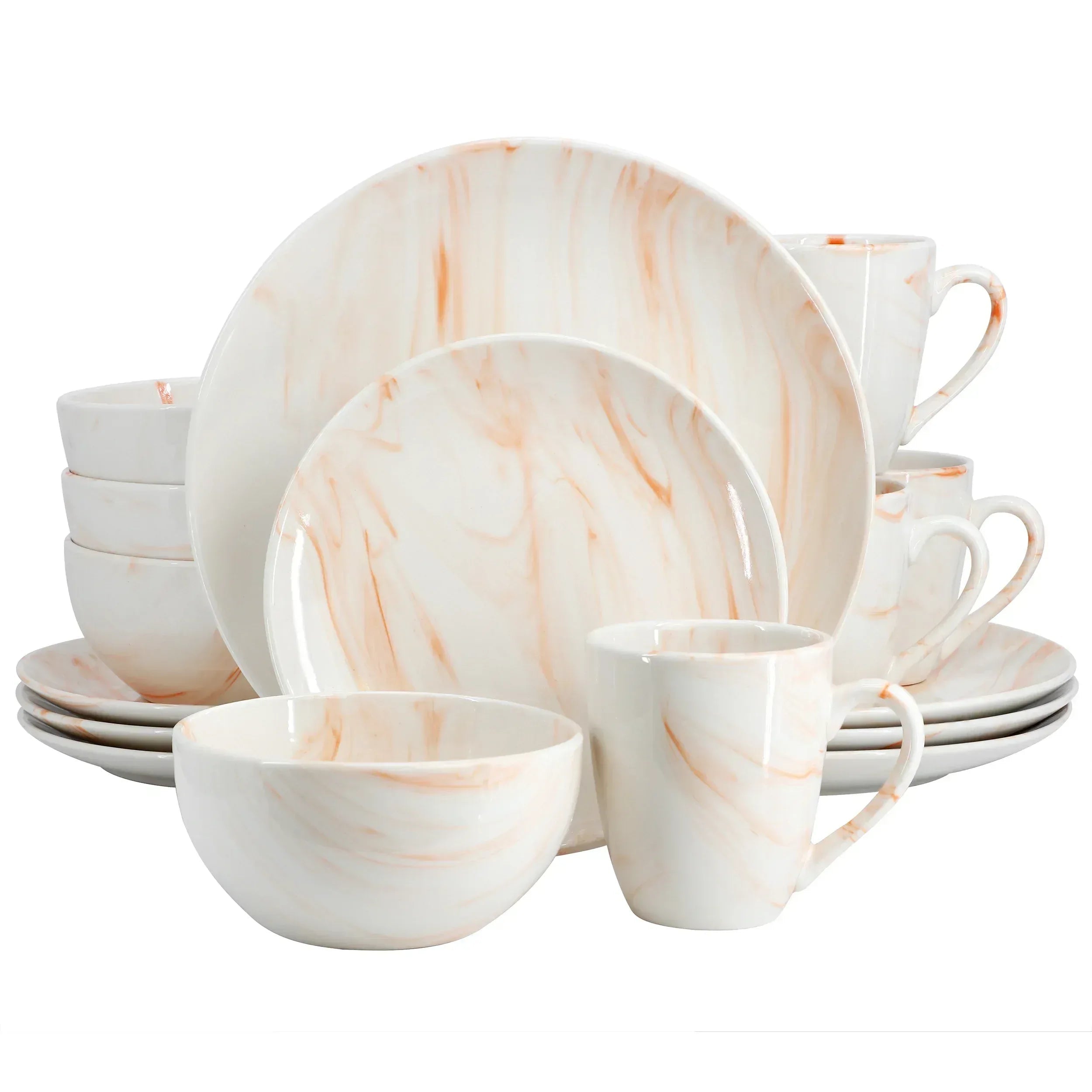 Elama Fine Marble 16 Piece Porcelain Dinnerware Set in Blue and Gray, Service for 4