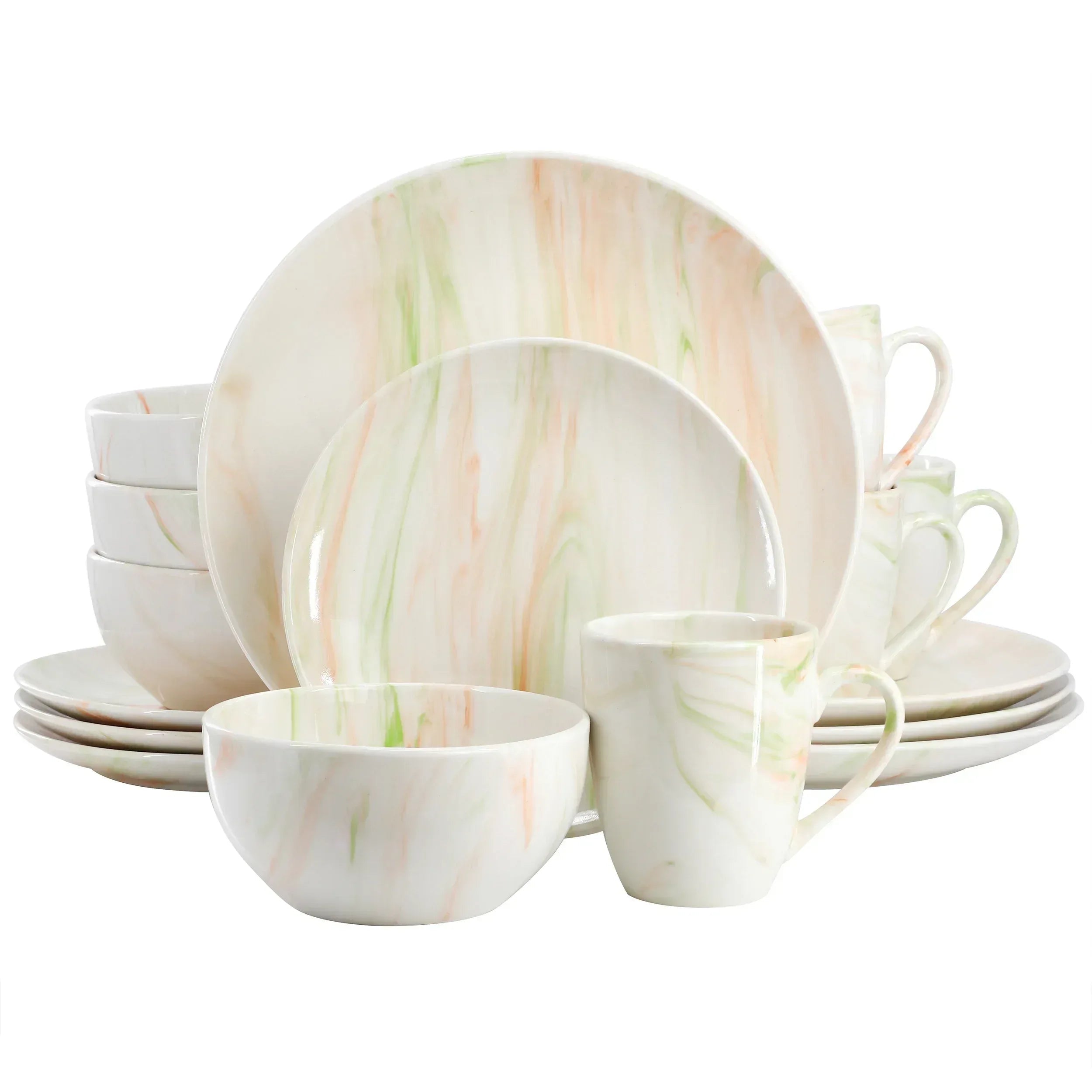 Elama Fine Marble 16 Piece Porcelain Dinnerware Set in Blue and Gray, Service for 4
