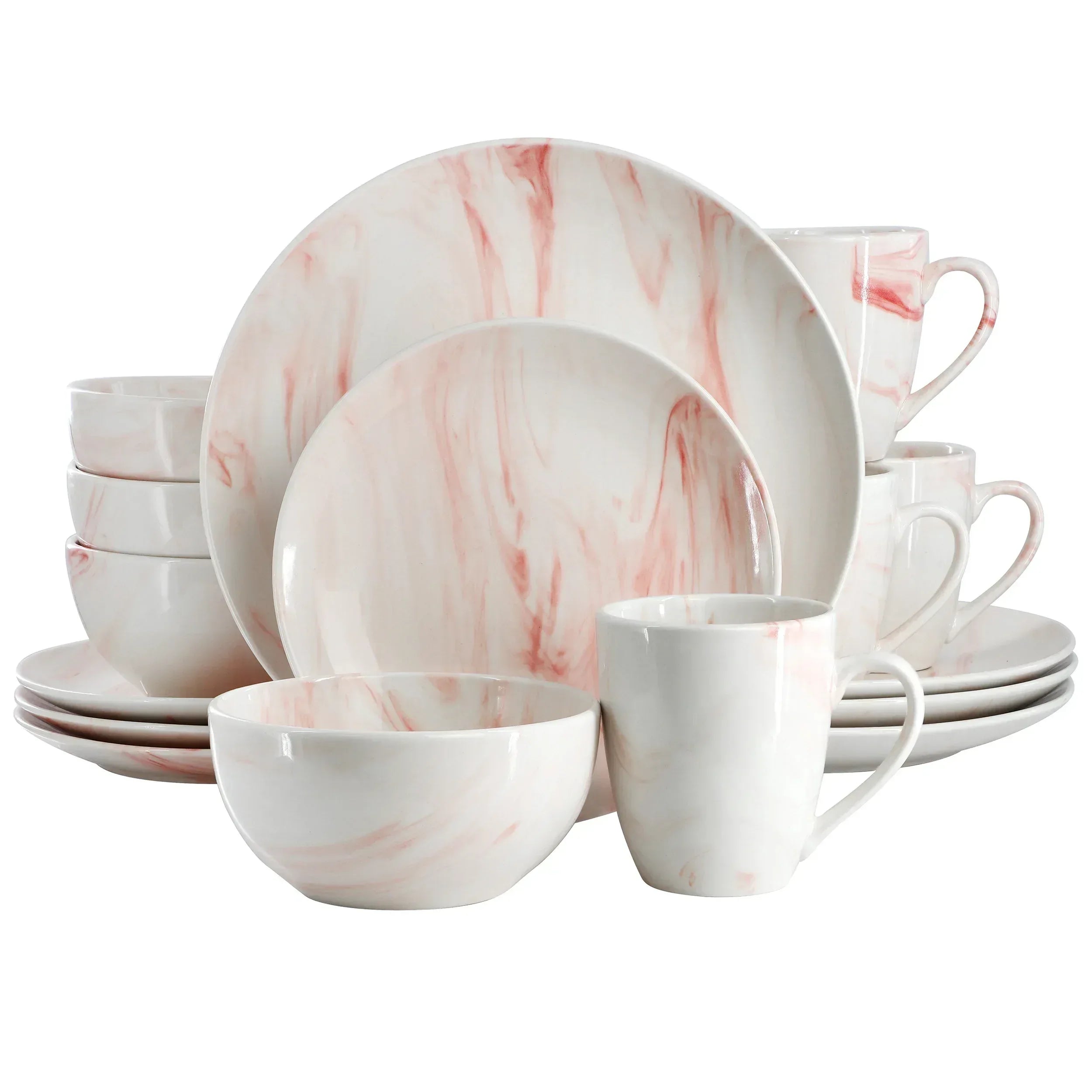 Elama Fine Marble 16 Piece Porcelain Dinnerware Set in Blue and Gray, Service for 4