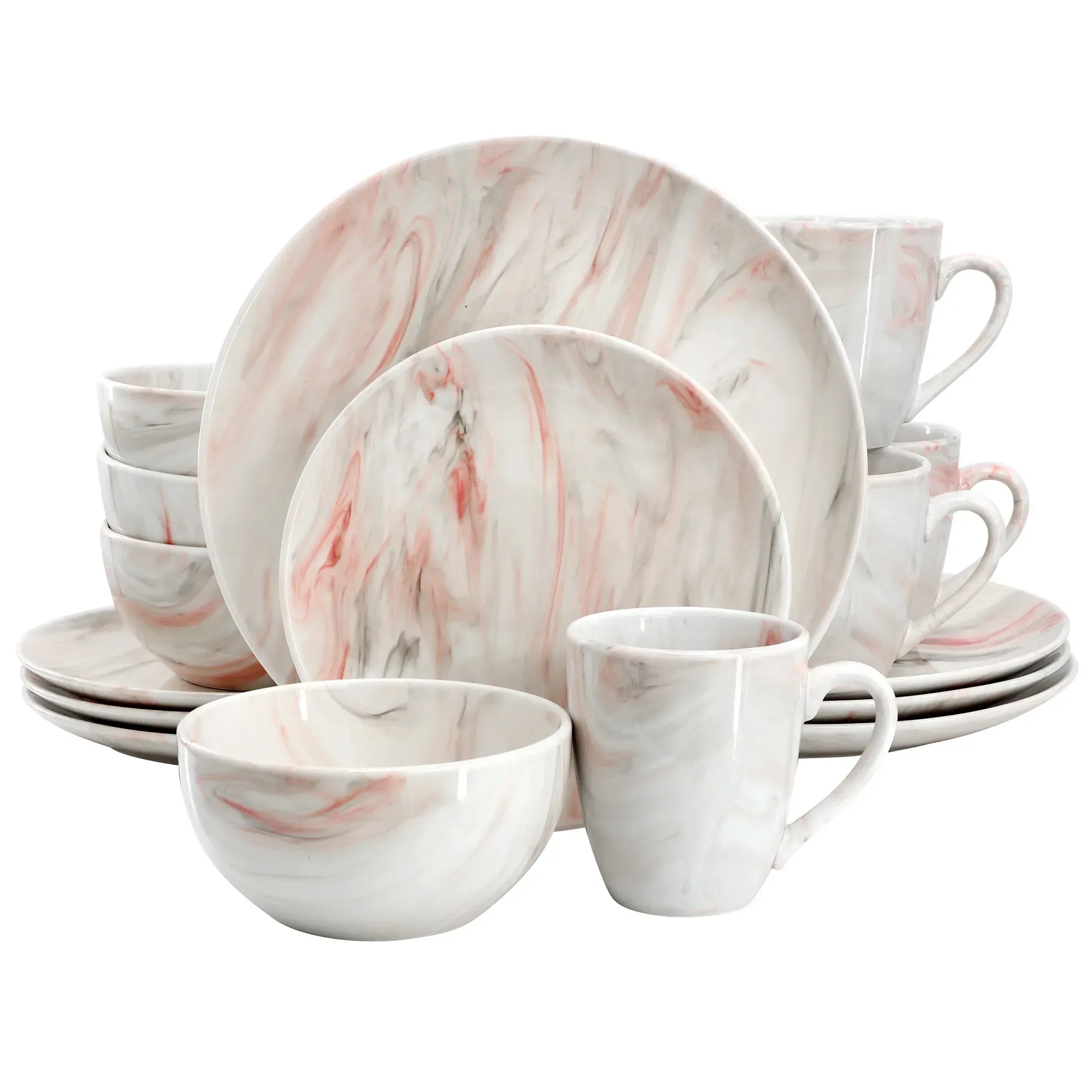 Elama Fine Marble 16 Piece Porcelain Dinnerware Set in Blue and Gray, Service for 4