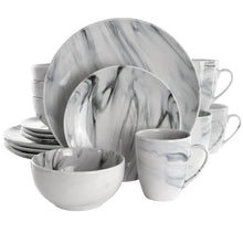 Marble-pattern stoneware dinnerware set: bowls, plates & mugs, black-and-white