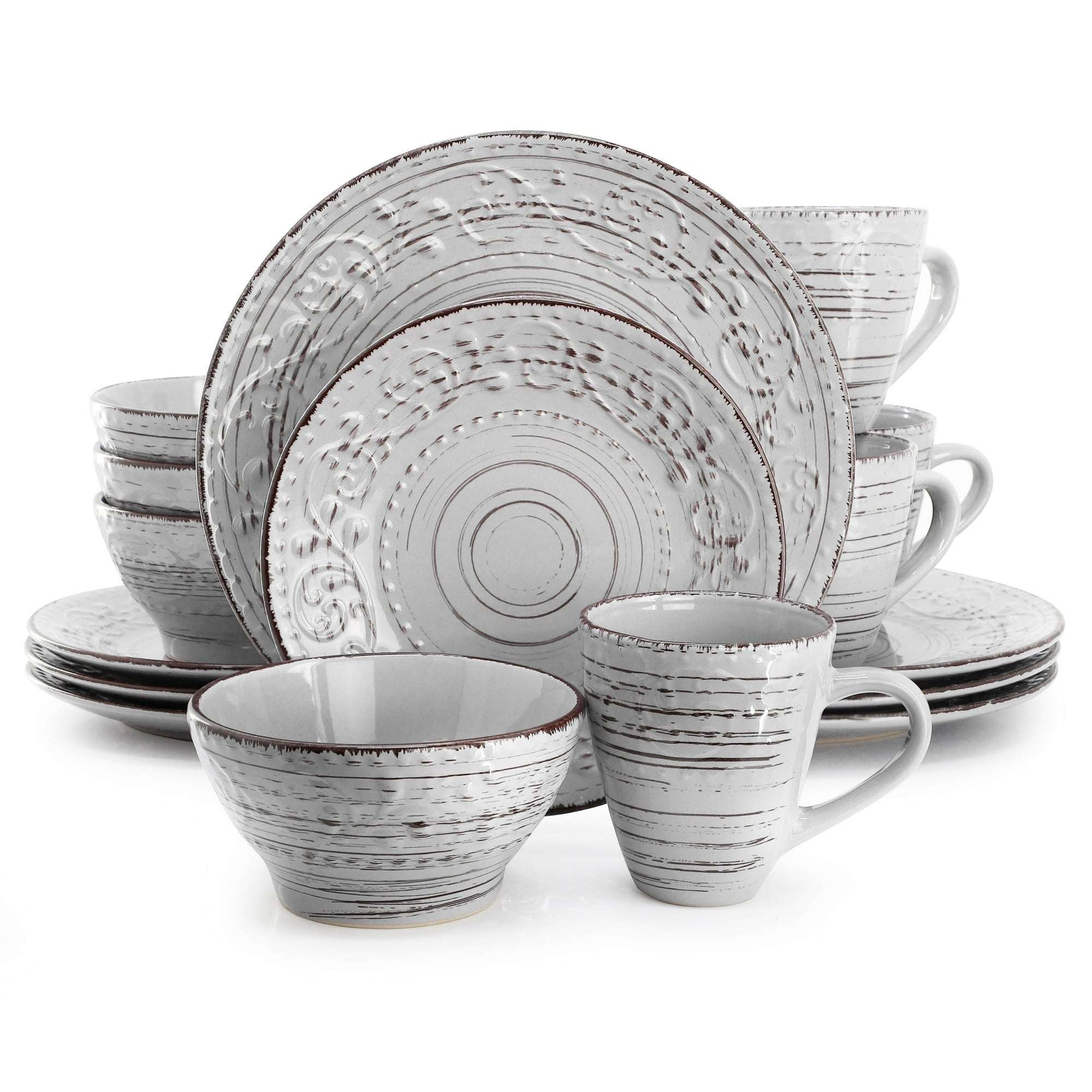 Elama Malibu Sea Glass 16-Piece Dinnerware Set in Dark Green